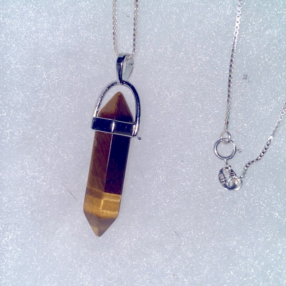 Boho hippie Tiger 🐅 Eye Sterling Silver Necklace 16”